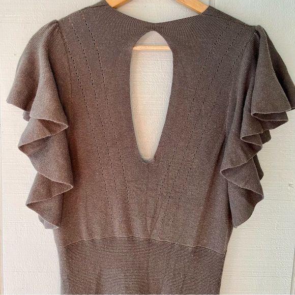 FREE PEOPLE Cozy Nights Sweater Mini Dress with Flutter Sleeves in Dark Grey Siz - Picture 6 of 7